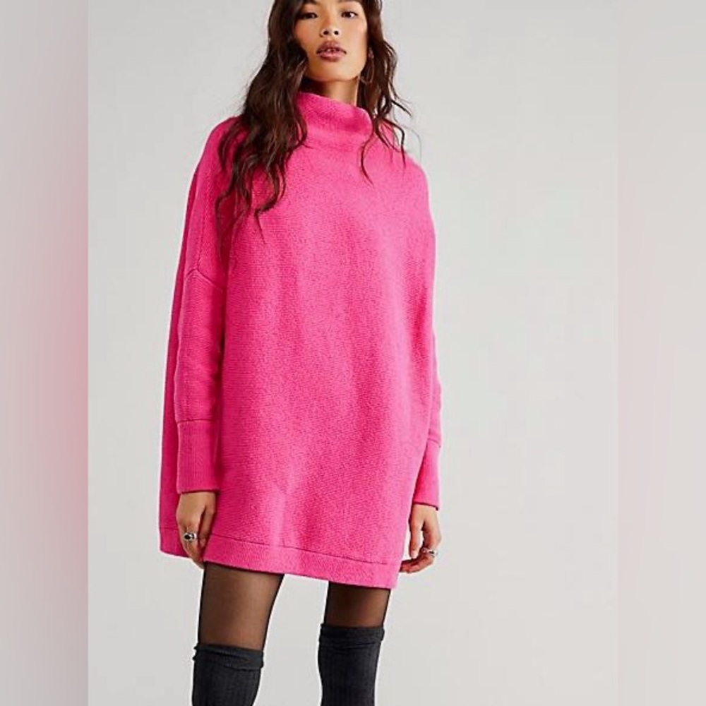 Free People Ottoman Slouchy Tunic Sweater M Raspberry Rose | Oversized Ribbed Kn